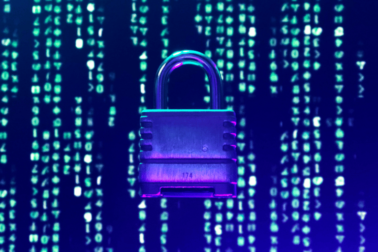padlock with code in the background