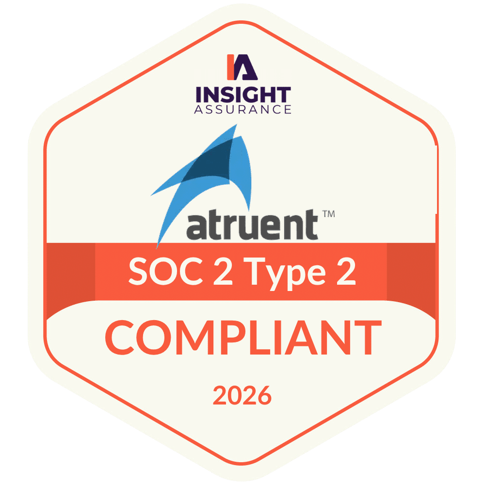 Atruent SOC 2 Type 2 Compliant badge with Insight Assurance branding and the year 2026.