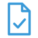 Blue document icon with a checkmark indicating a completed form or approval status