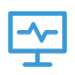 Icon of a computer monitor with a blue screen showing a heartbeat/pulse line, representing system monitoring or analytics