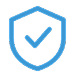 Blue shield with a checkmark indicating security and verification.