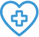 Blue heart outline with a white medical cross in the center, symbolizing heart health or healthcare